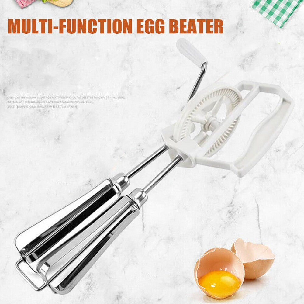 Rotary Manual Hand Whisk Egg Beater Stainless Steel Mixer Blender Kitchen Tool