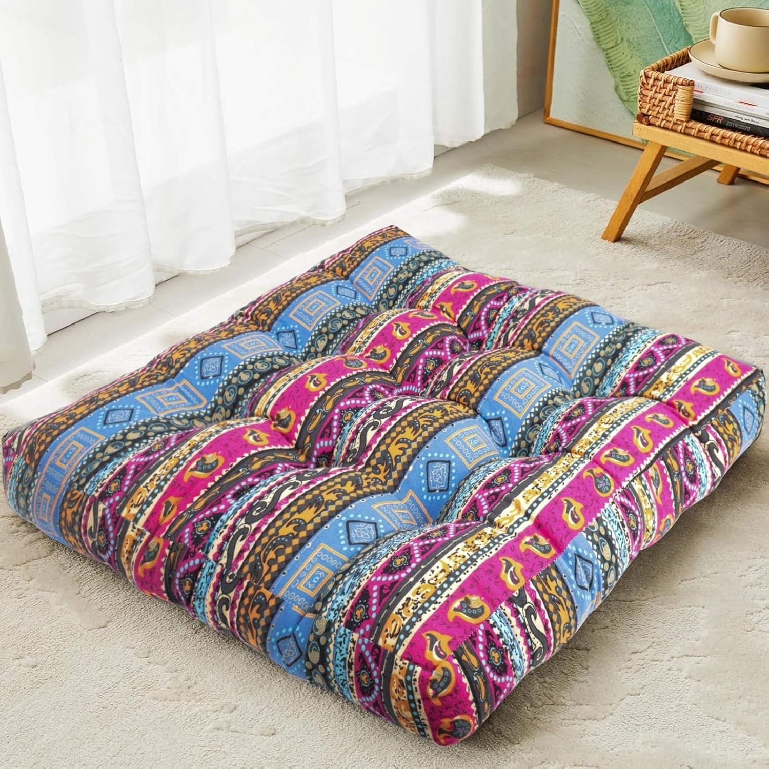 Indian Large Floor Cushion Square Meditation Yoga Seating Cushion Cotton Linen