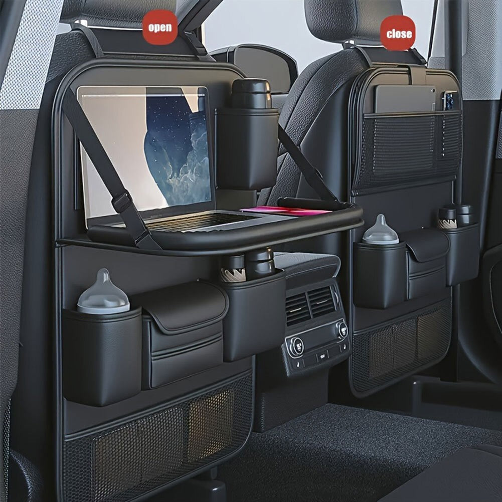 Car Seat Organisers with Foldable Tray PU Leather Multi-Pocket Car Accessories
