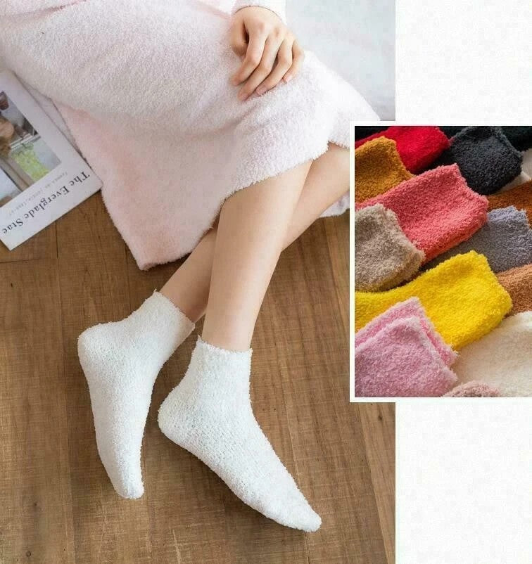 5 Pairs Women Soft Fluffy Cosy Bed Socks Warm Lounge Slipper Fleece Sock Winter