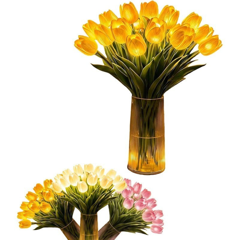 15X LED Tulip Night Light Artificial Flower Lamp Bedroom Decor Gift：