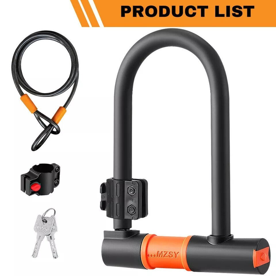 U Shaped Bike Lock With Two Keys Heavy Duty Cable With Bracket Bicycle D Lock UK