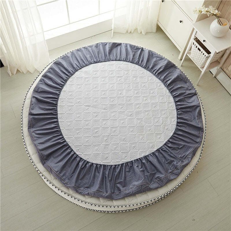 Round Bed Sheet Cotton Solid Colors Fitted Thickened Non Slip Mattress Protector