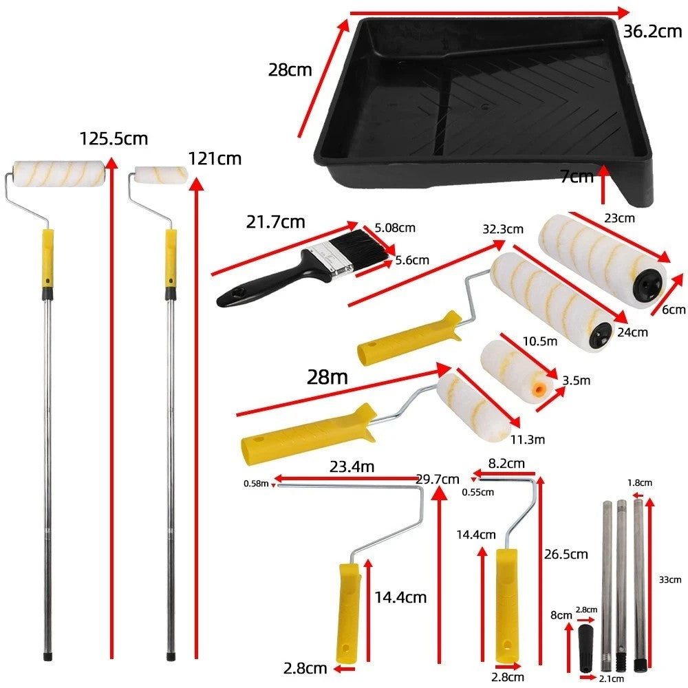 Paint Roller Set with Extension Pole Tray Brush and Roller Sleeves Wall Ceiling