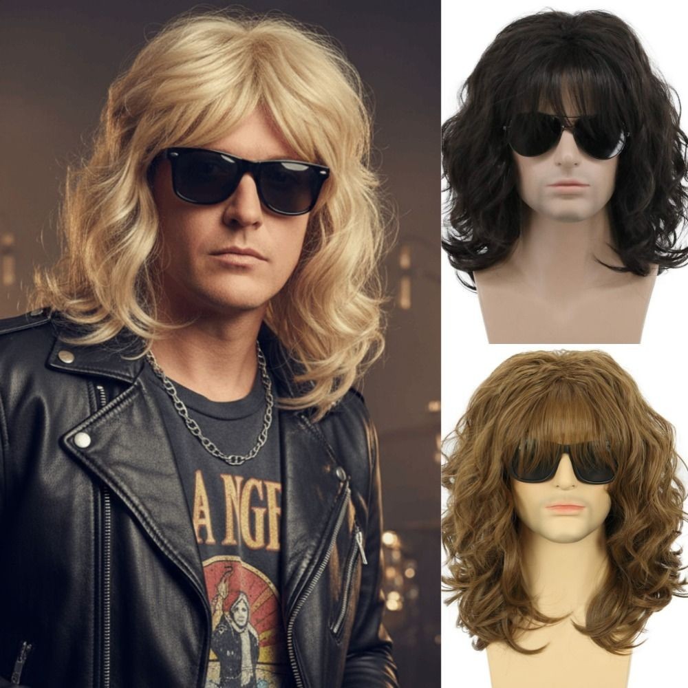 Punk Men Wig Retro Cosplay Wigs Male Wavy Wigs Short Curly Wigs Synthetic Hair