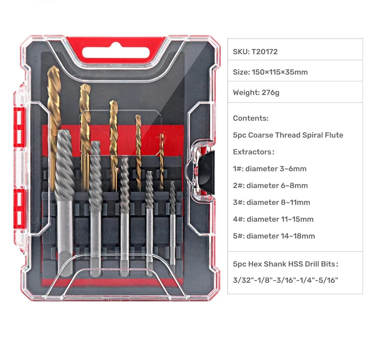 10Pc HSS Screw Extractor & Drill Bit Set Damaged Screw Stud Bolt Remover Tool