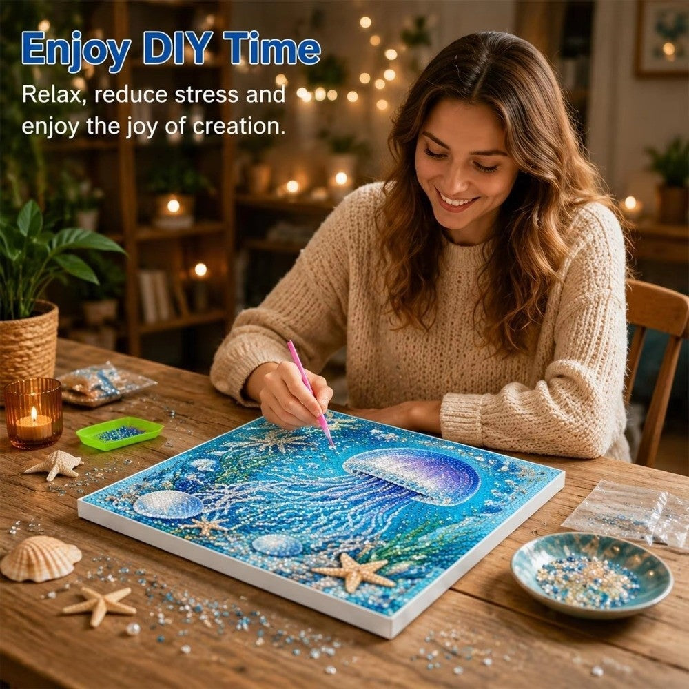 Ocean Theme Pearl Art DIY Kit, Sparkling 3D Diamonds Painting Kit Handcraft