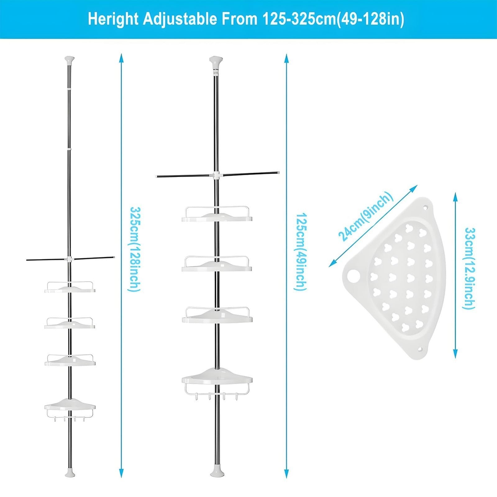 4 Tier Telescopic Bathroom Wall Corner Shelf Rack Shower Caddy Storage Organizer