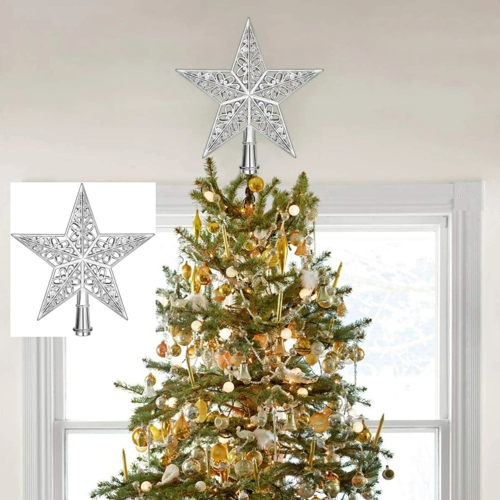 20cm Christmas Tree Topper Hollowed-out Tree Star Topper Ornaments Party Decor