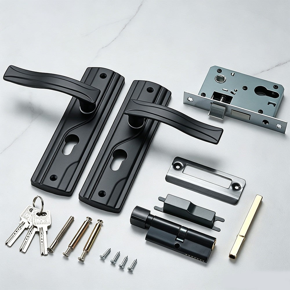 Lever Lock Set Lockable Door Handle Handles with 3 Keys Manganese Steel for Home