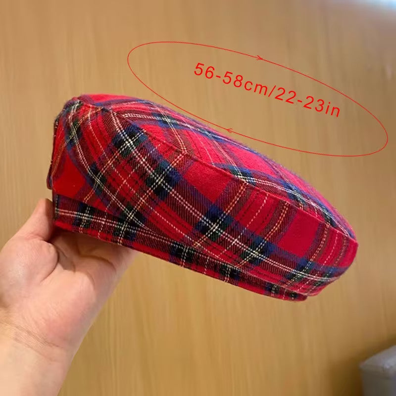 Women Striped Jacquard Beret Classic Casual Plaid Vintage Flat Top Painter Cap