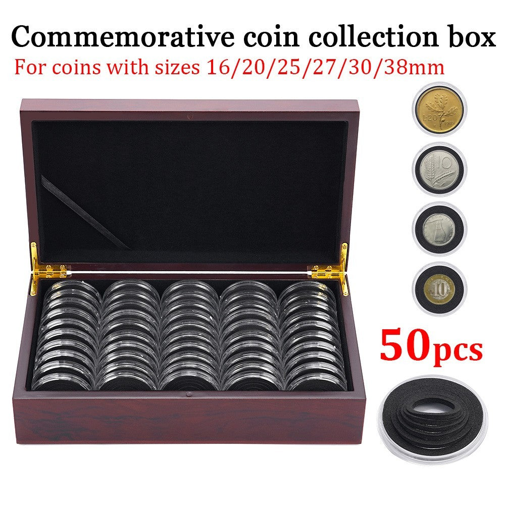 46MM Coin Capsules 50pcs Wooden Storage Case Collectors Display Holders Box