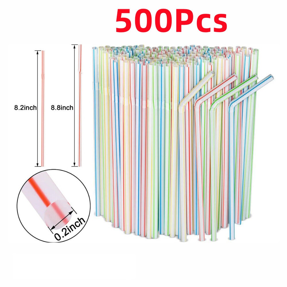500X Straws Plastic Bendy Colourful Straws Birthday Wedding Summer Party Drink