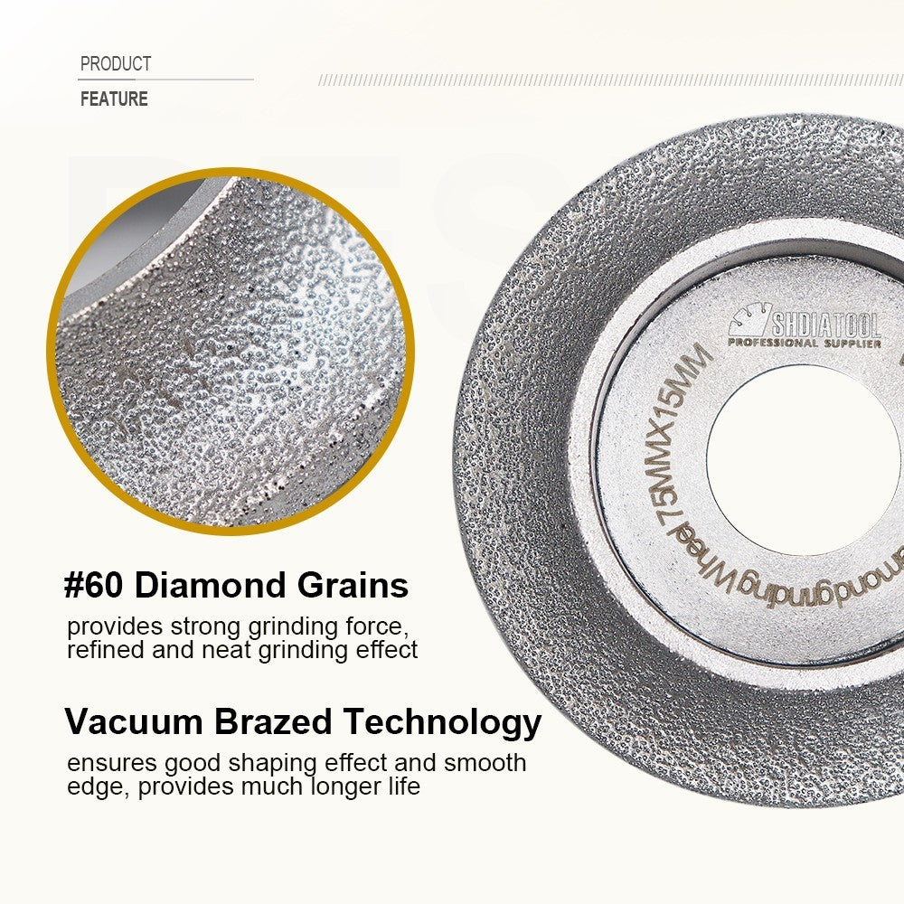 1pc Vacuum Brazed Diamond Grinding Wheel for Demi-bullnose Edge Profile 75mm