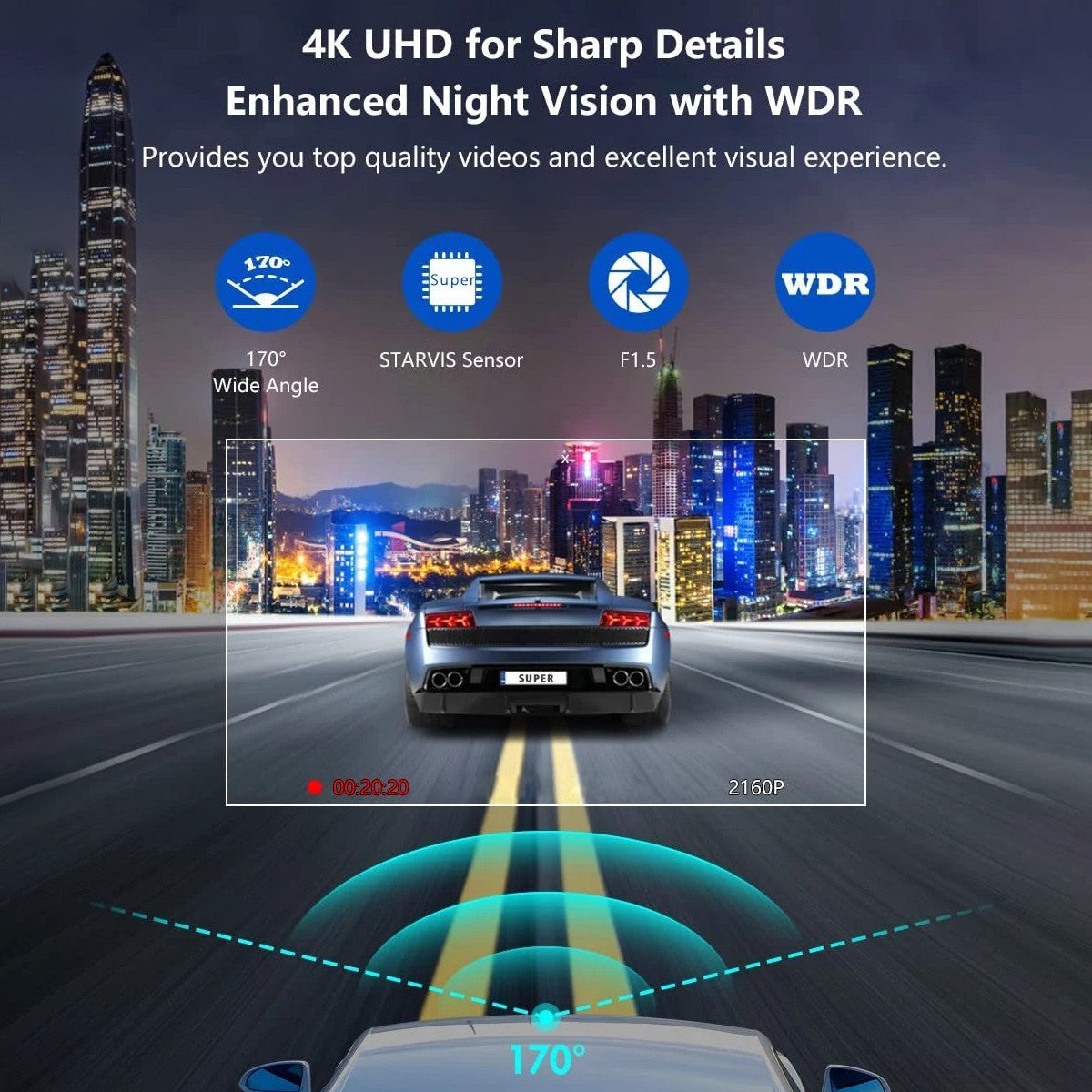 GPS HD 4K Dash Cam Wireless WiFi Front Car DVR Camera Video Recorder G-Sensor-UK