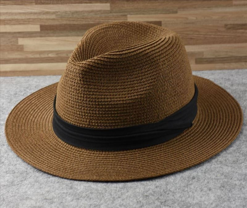 Unisex Mens Women Panama Style Sun Hat Crushable Wide Brim Fedora Straw Hat Cap