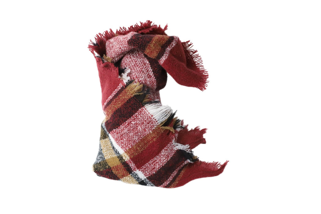 Ladies WINE RED & WHITE  Pashmina Scarf Polyester Plaid Tartan Tessels Shawl