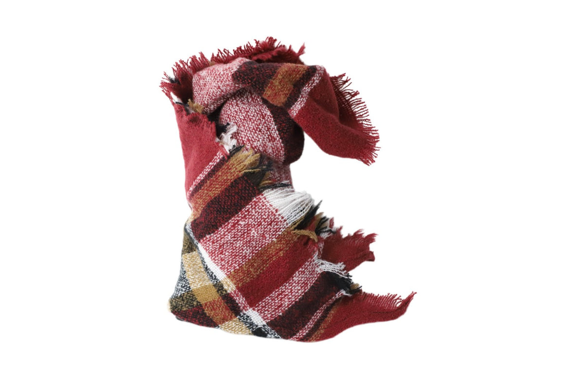 Ladies WINE RED & WHITE  Pashmina Scarf Polyester Plaid Tartan Tessels Shawl