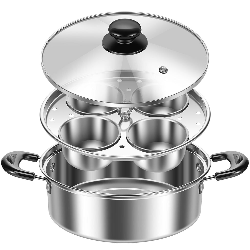 Egg Poacher Stainless Steel Poached Egg Maker Pot Egg Poaching Pan with 4 UK