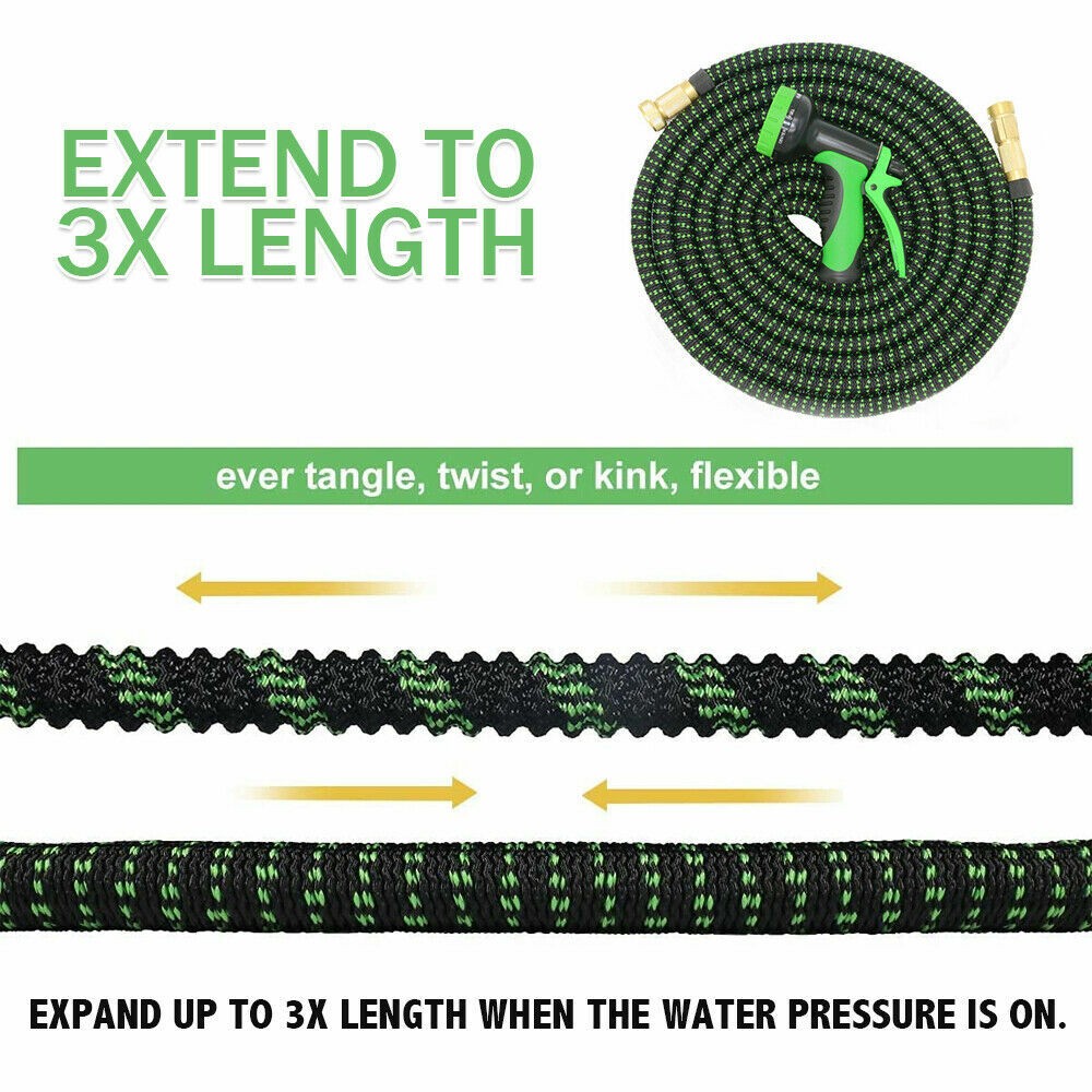 100FT 30M Expandable Garden Hose Pipe 10 Spray Nozzle Flexible Water Hose UK