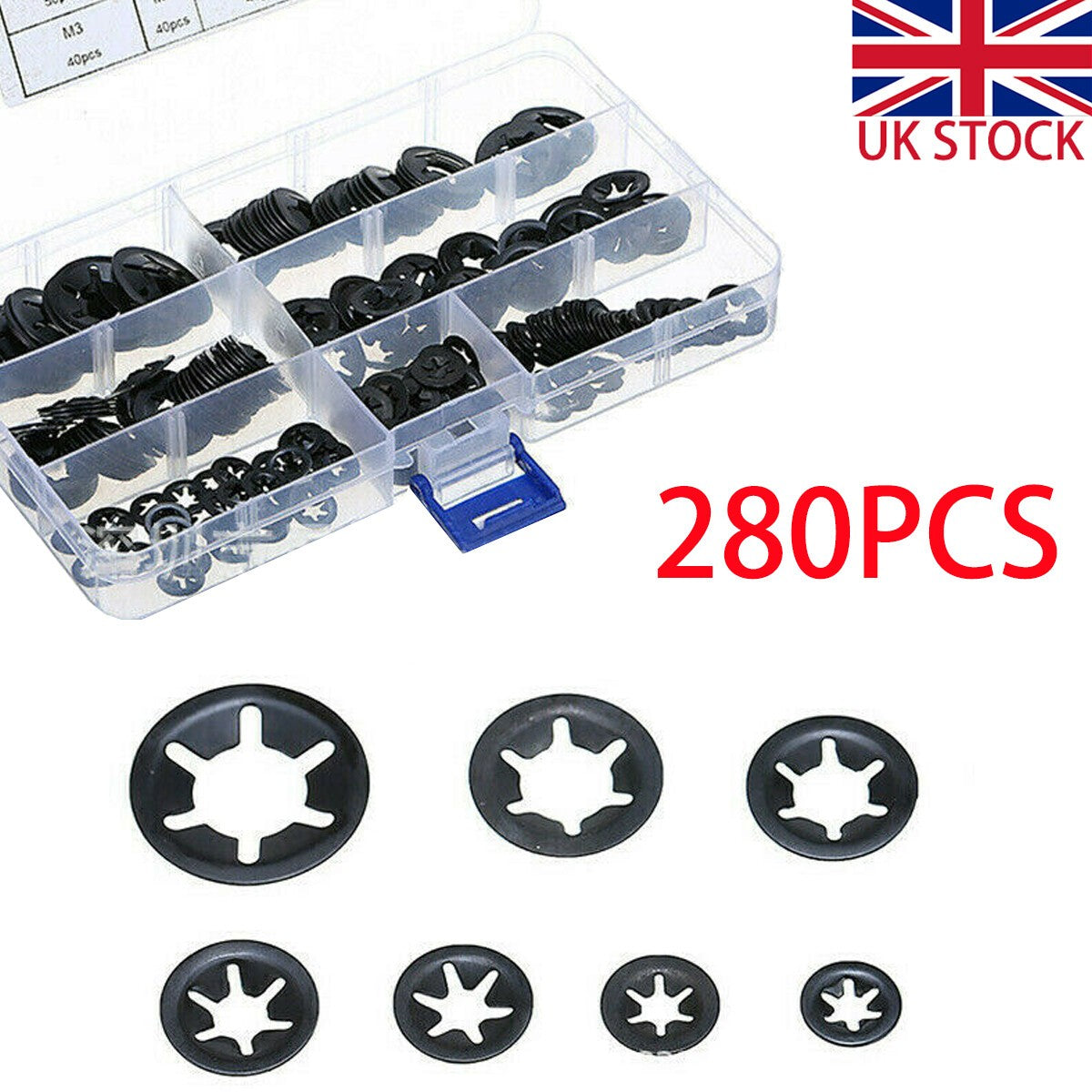 280/340Pcs Starlock Washers Push On Lock Star Tooth Grab Fastener Clips Lock Set
