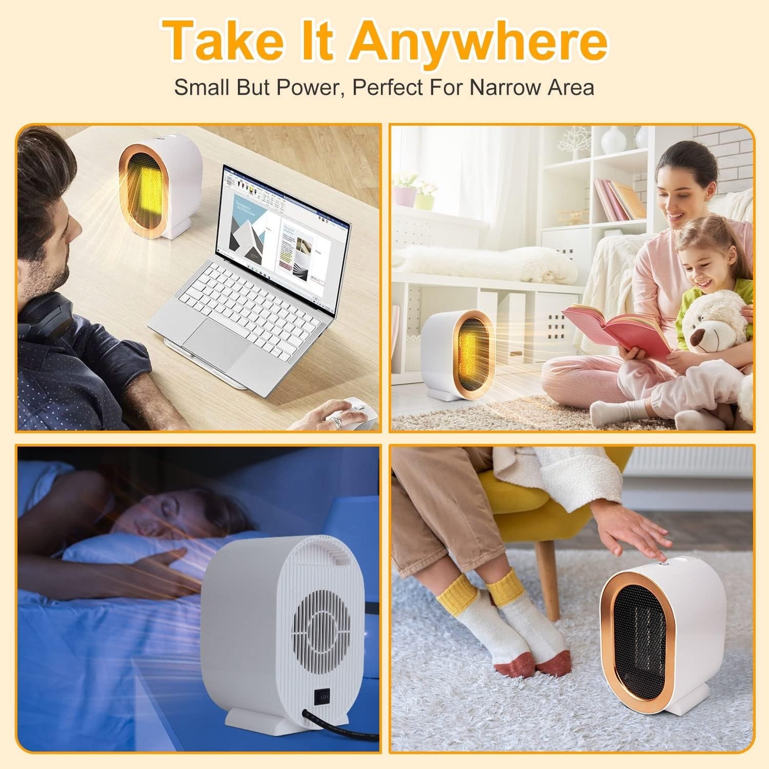 1200W Electric Heater, Low Energy Space Heater, Portable Room Heater with 2 Mode