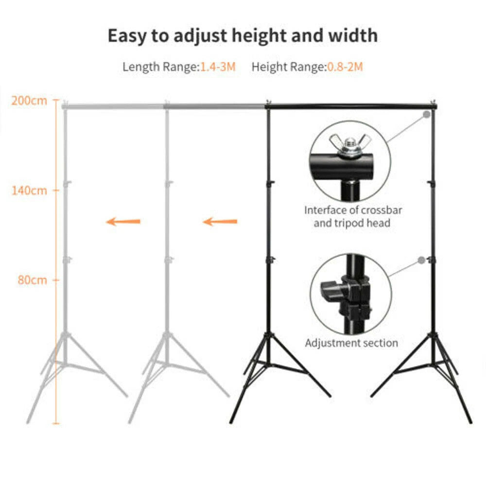 2x2M Photography Photo Studio Background Support Stand Kit Screen Backdrop Set