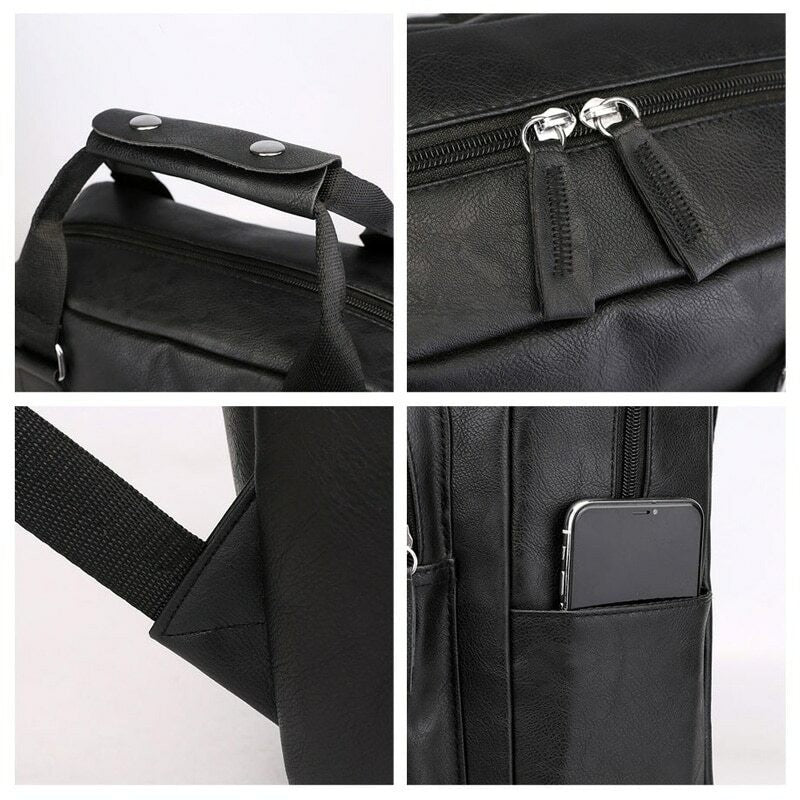 Men's PU Leather Laptop Backpack Men High Quality Large School Travel Bag UK