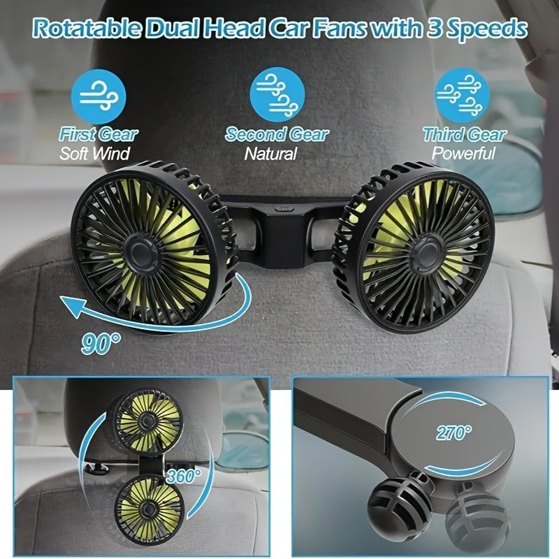12V24V Car Back Row Multifunctional Adjustable High Wind Backrest Dual Head Fan