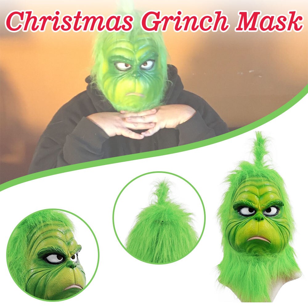 Grinch Full Head Mask Wig Xmas Hat Monster Christmas Party Masquerade
