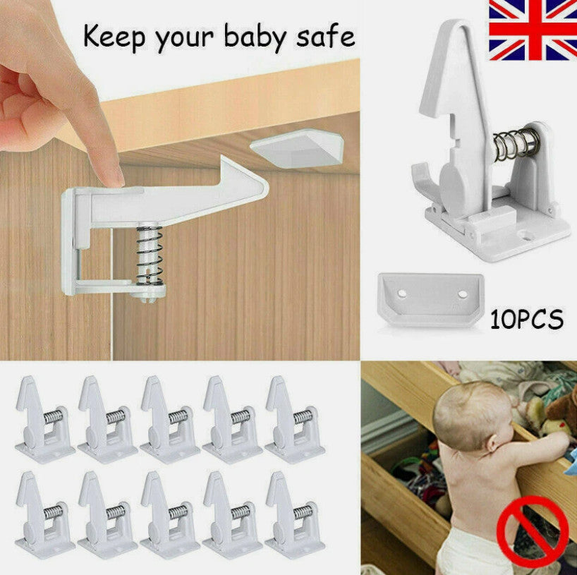 Kids 10pcs Safety Lock Protector Kitchen Cabinet Door Drawer Cupboard Catch