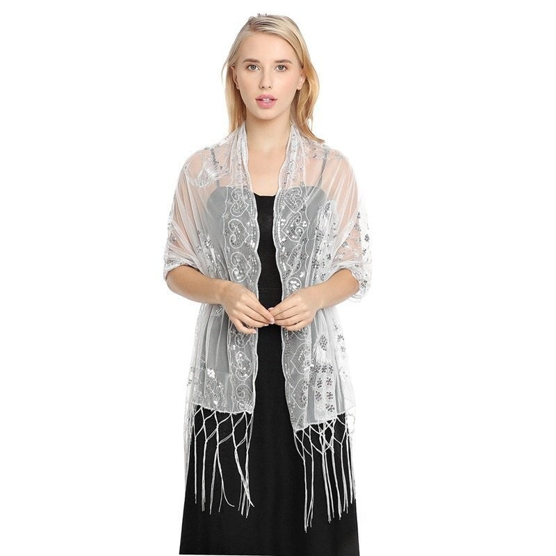 Premium Embroidered Wraps Wedding Shawl Scarf Pashmina Evening Sequin Stole