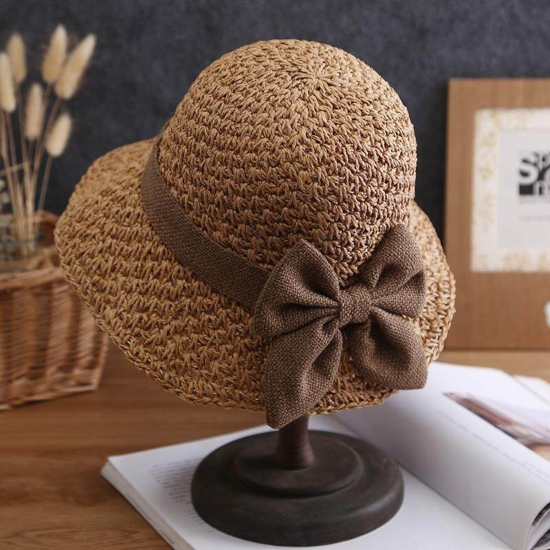Elegant Woven Straw Sun Hat with Bow, Wide Brim Foldable & Breathable Sun Hat