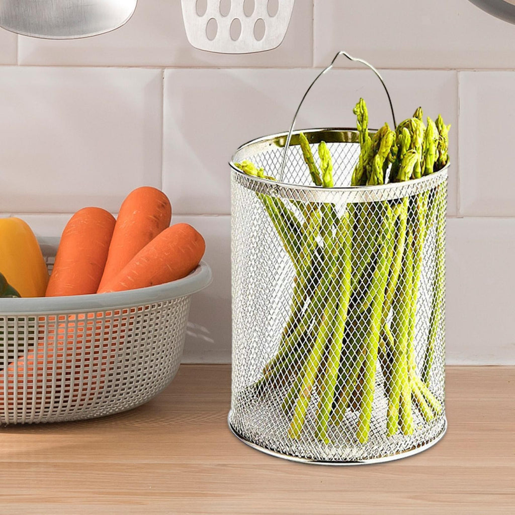Stainless Steel Fry Basket Kitchen Pasta Strainer Round Mesh Vegetable Fruit