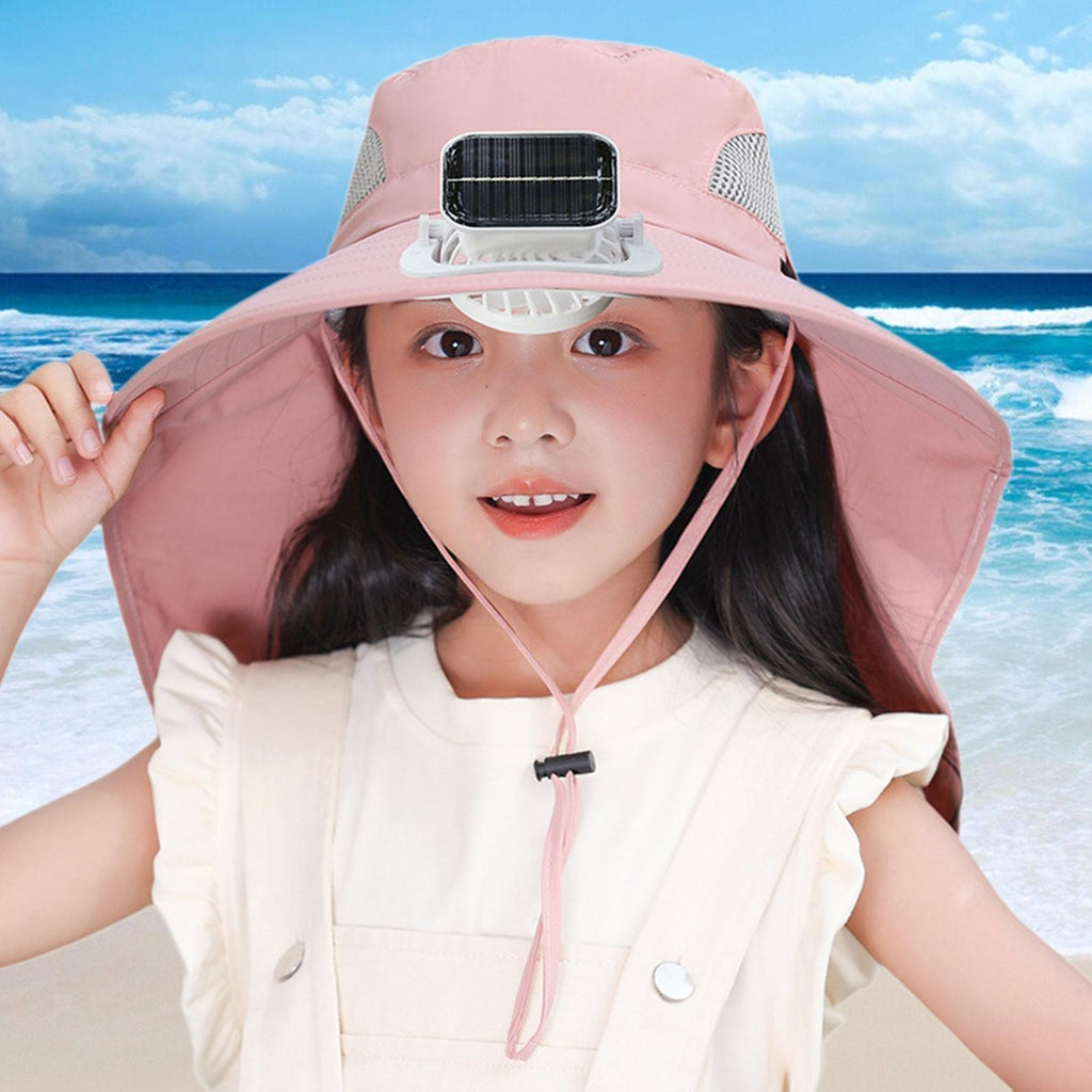 Kids Wide Brim Hat with Solar Fan Sunscreen Cooling Hat for Boys Girls
