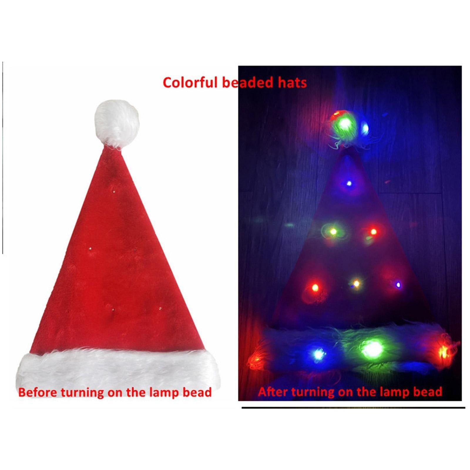 Christmas Hat with LED Lights Funny Santa Hat Plush Faux Fur Xmas Holiday Hat