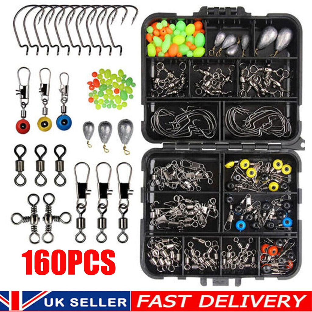 160* Sea Fishing Accessories Kit Set Jig-Hooks Swivels Clamp With Tackle Box