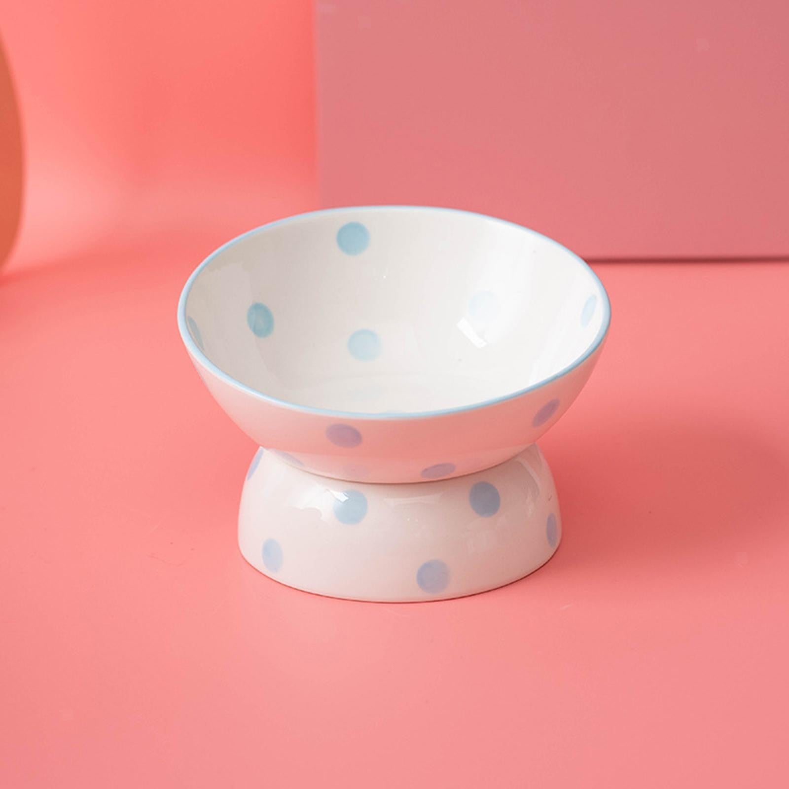 Ceramic Tilted Raised Cat Food Bowl Slant Porcelain Pet Cat Dish Snack Bowl