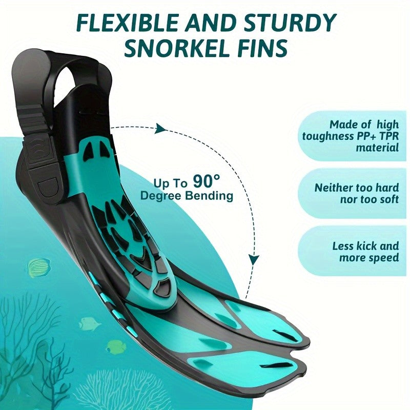 TEJ Snorkelling Fins Swim Flippers Short Adjustable Diving Travel