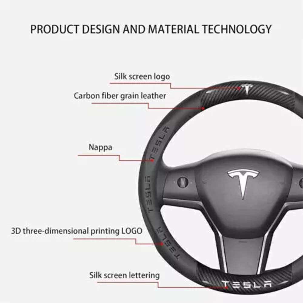 For Tesla Model 3Y Round Type Carbon Fiber Leather Car Steering Wheel Cover1 ~~~
