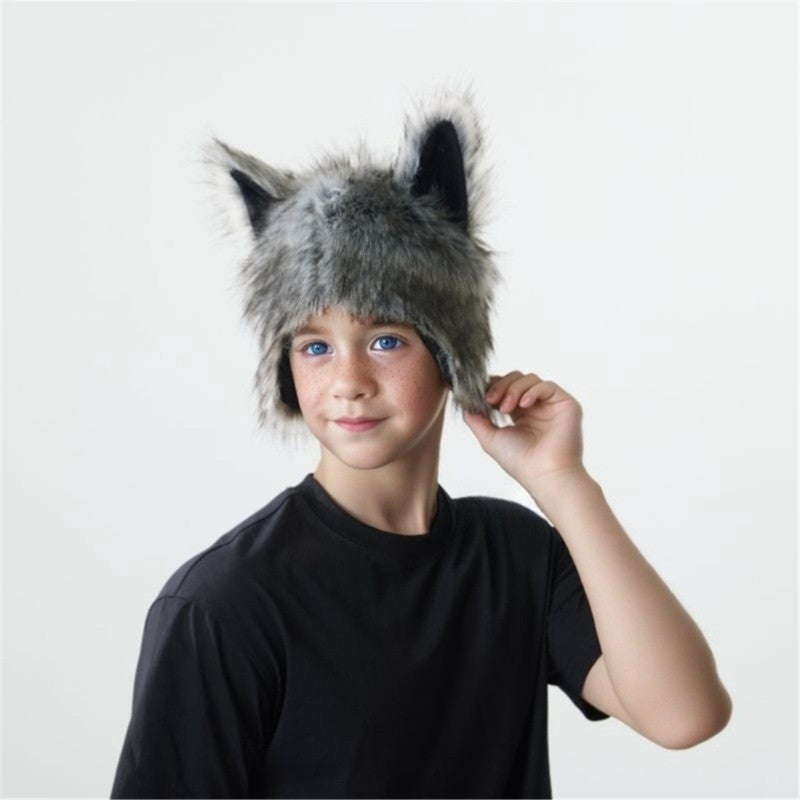 Animal Ear Hooded Cap Plush Winter Windproof Hat Adult Cosplay Event Dressingup