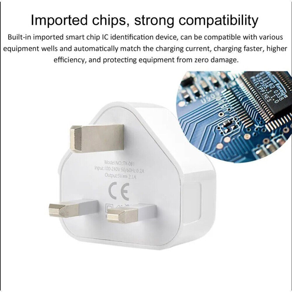 6 Pack UK USB Wall Charger 3 Pin Plug Mains Adapter For Phones, Tablets Power-