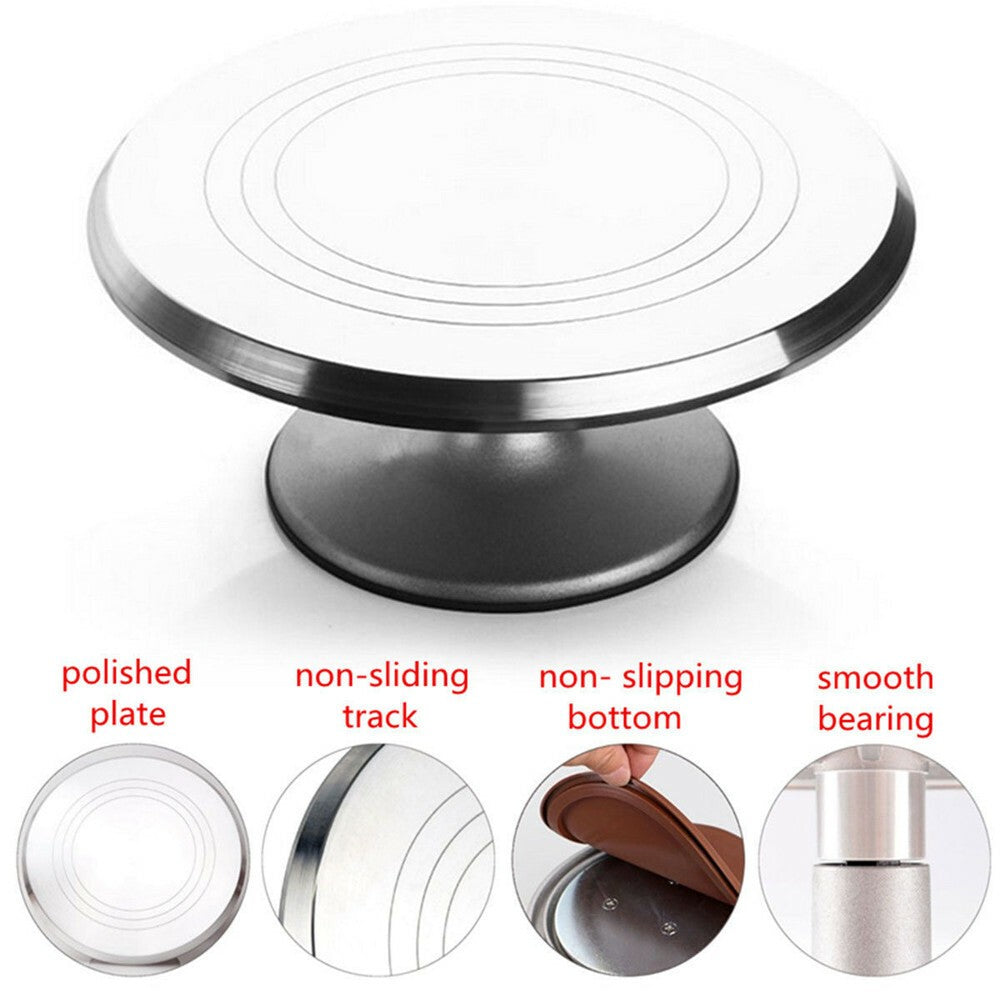 12'' Cake Turntable Aluminum Cake Revolving Stand Holder Cake Baking Decor Tools