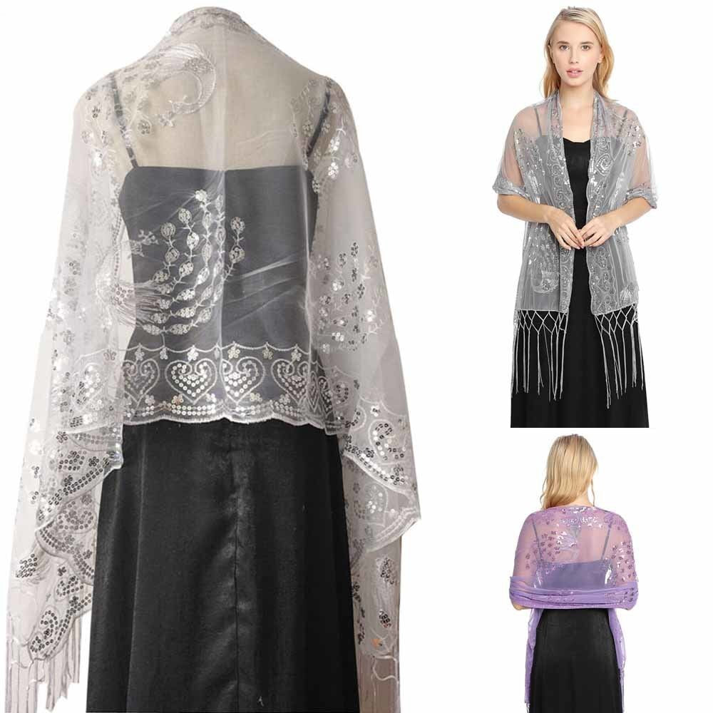 Premium Embroidered Wraps Wedding Shawl Scarf Pashmina Evening Sequin Stole