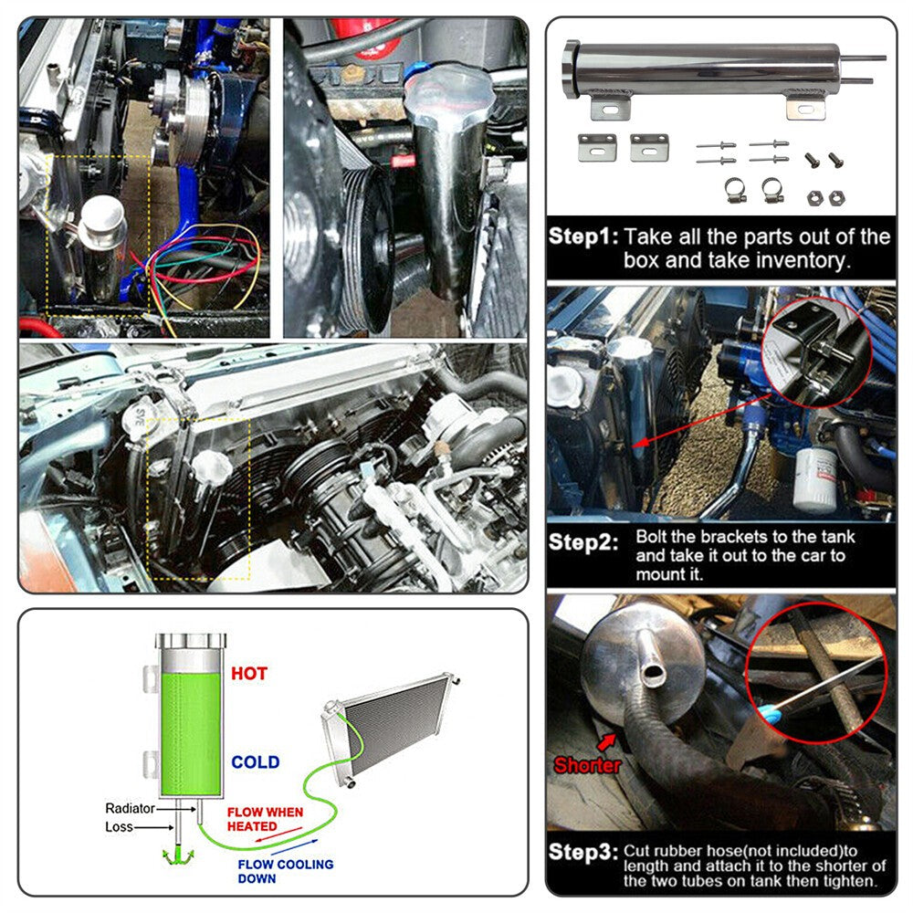 2"x10" Polished Aluminum Radiator Universal Overflow Tank For Mopar Ford Chevy
