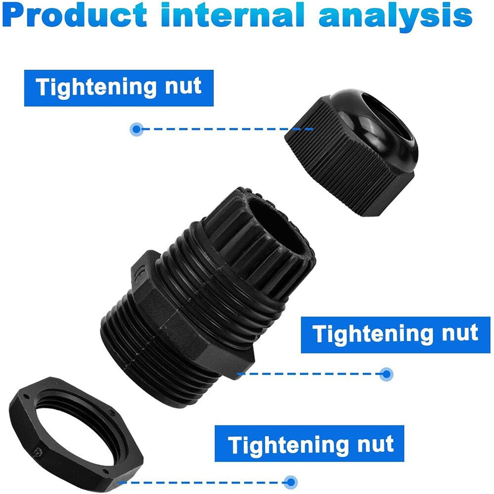 50Pcs Waterproof Nylon Cable Gland Kit IP68 Joints Adjustable Locknut Tool Set