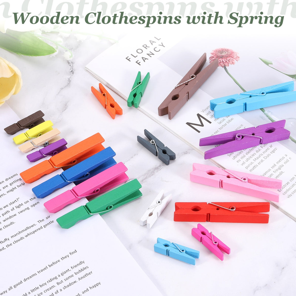 100 Pcs Wooden Clothespins, 1.4 Inch Clothes Pins with Spring, White