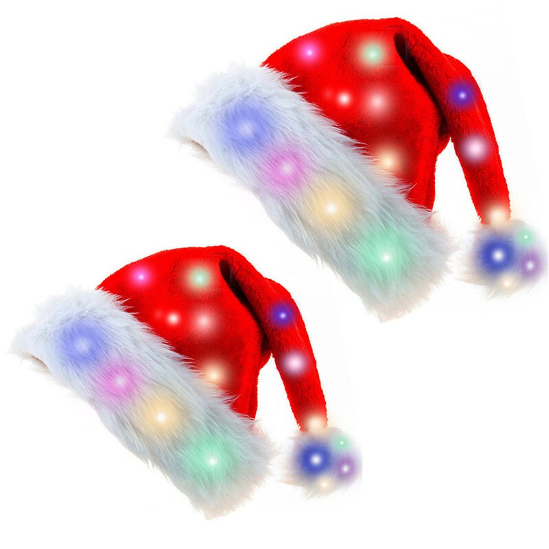 Christmas Hat Xmas Hat Headwear Props LED Santa Hat Light up Santa Hat