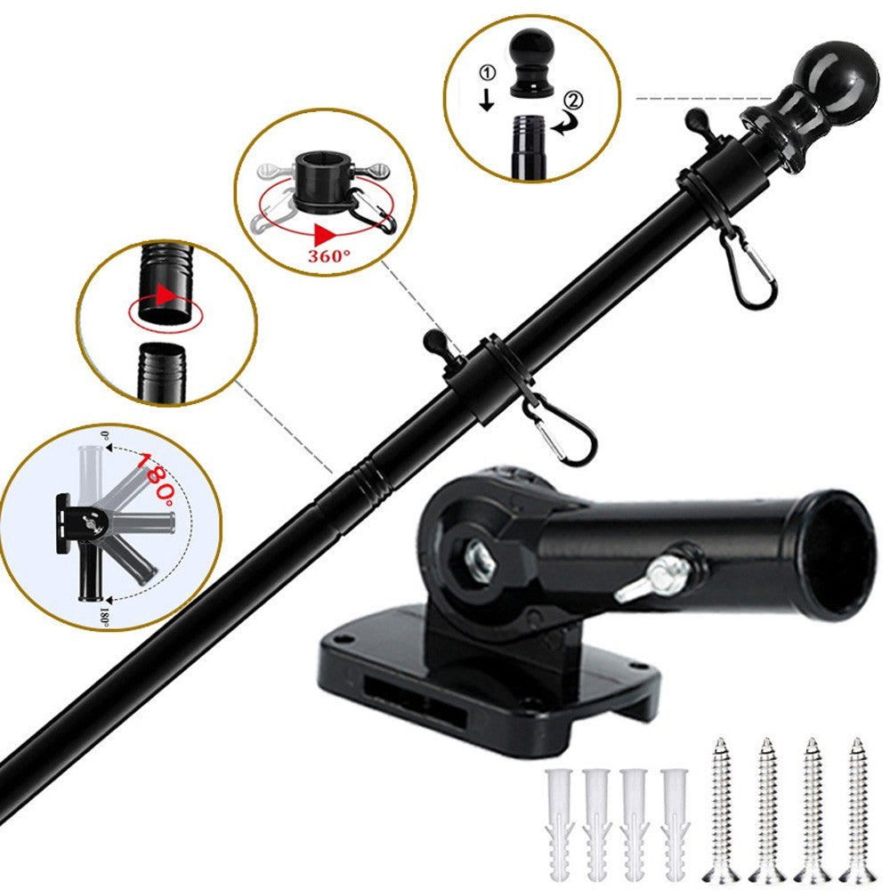 6FT Wall Mounted Adjustable Flag Pole Kit Black Stainless Steel Mounting Bracket