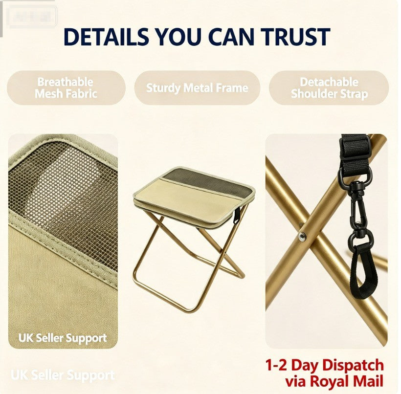 Khaki Foldable Backpack Stool Portable Mini Outdoor Camping Folding Seat Chair